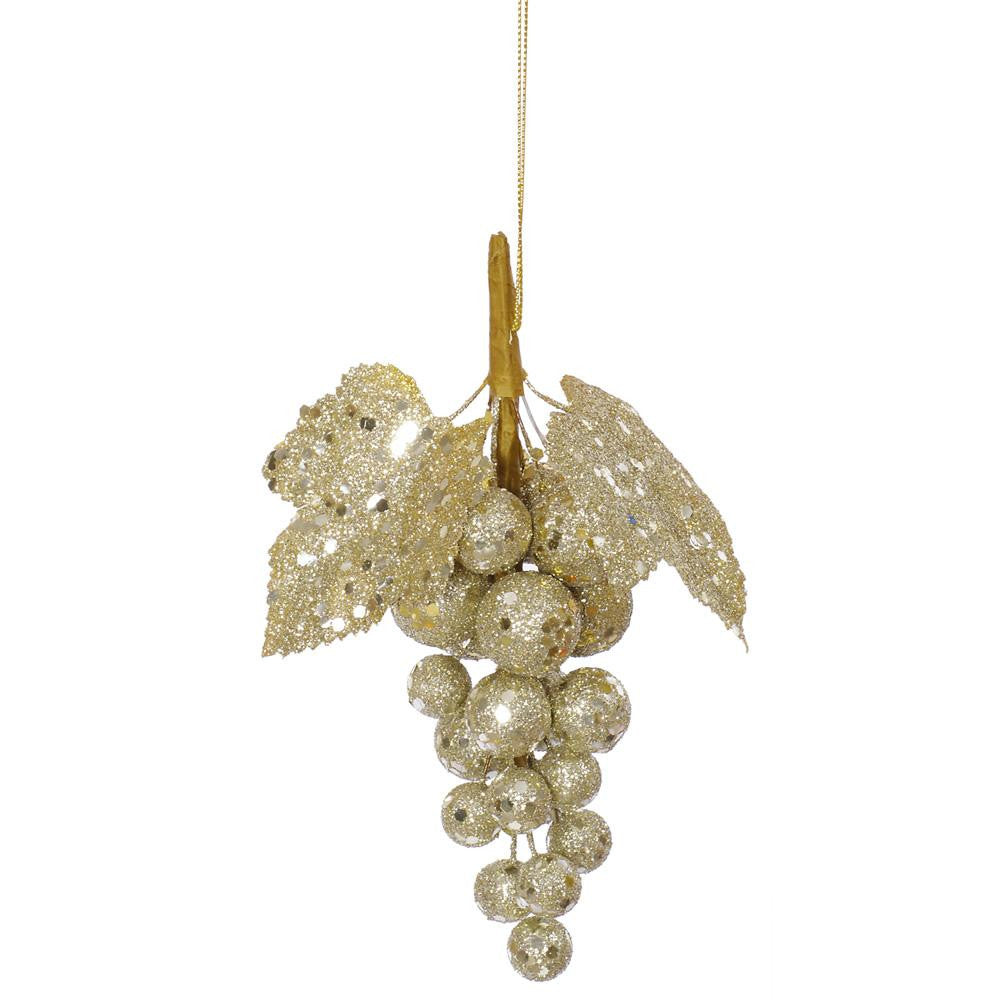 6.5" Champagne Glittered and Sequined Grape Cluster Christmas Ornament