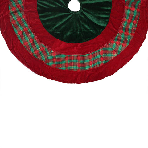 48" Christmas Traditions Green, Red and Gold Woven Plaid and Velveteen Christmas Tree Skirt