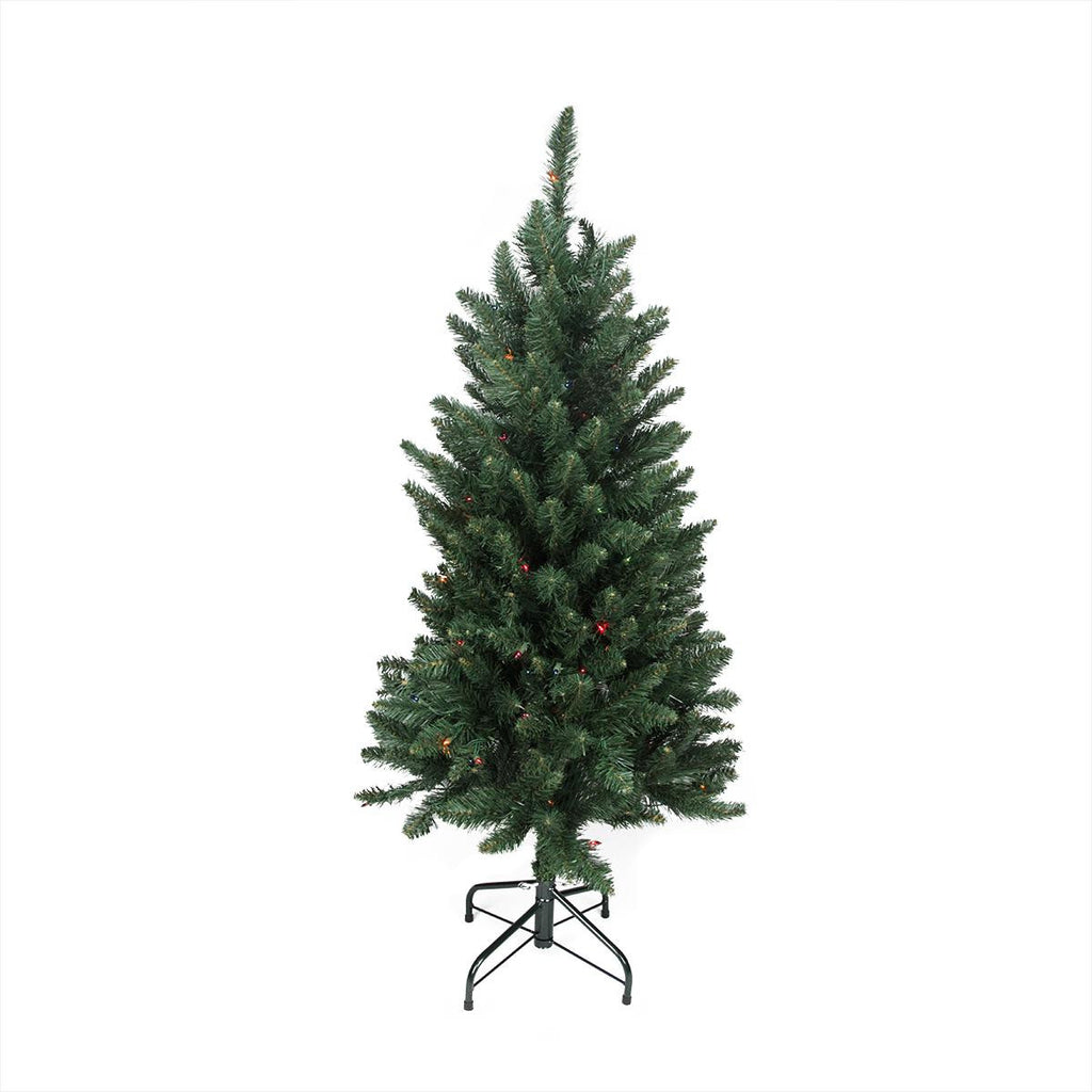 4.5' Pre-lit Slim Pine Artificial Christmas Tree - Multi Lights