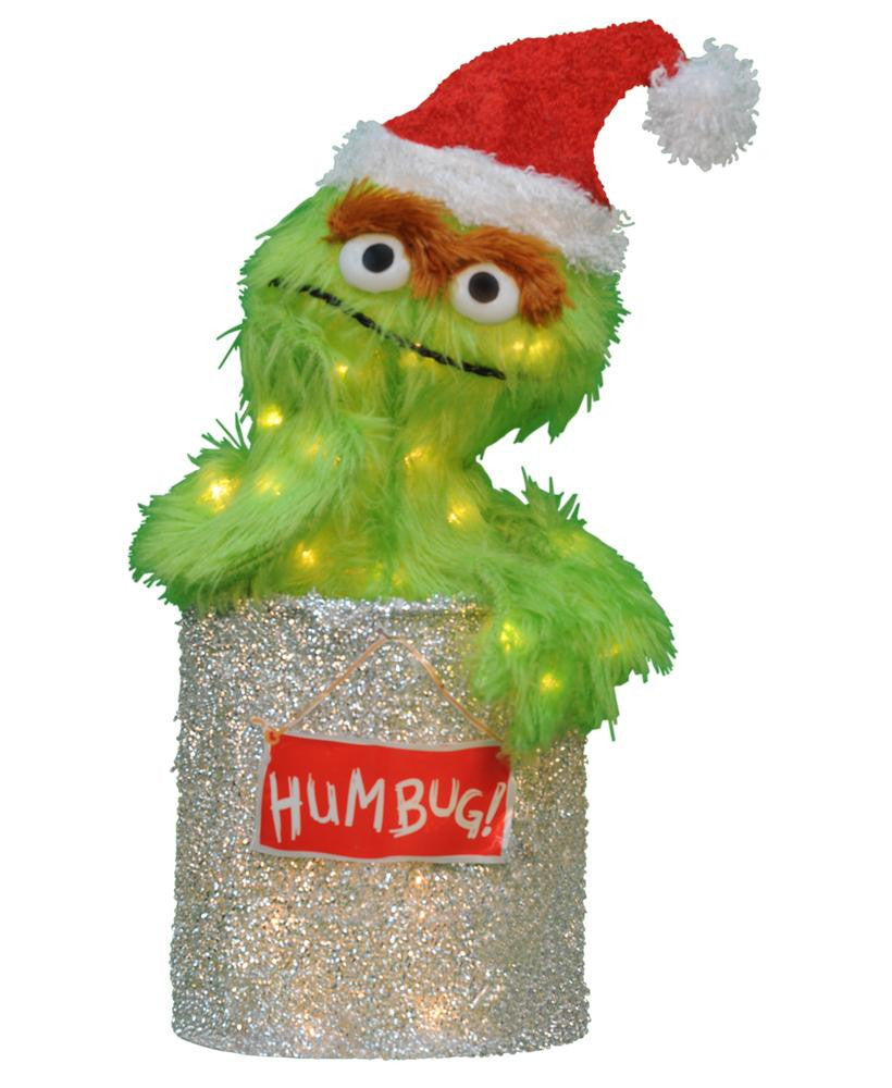 18" Pre-Lit Soft Faux Fur Sesame Street Oscar the Grouch Christmas Yard Art Decoration - Clear Lights