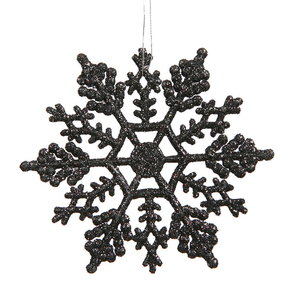 Club Pack of 24 Jet Black Glitter Snowflake Christmas Ornaments 4"