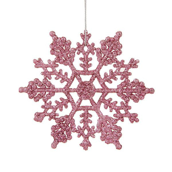 Club Pack of 24 Bubblegum Pink Glitter Snowflake Christmas Ornaments 4"