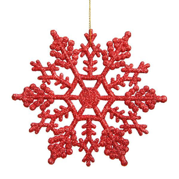 Club Pack of 24 Red Hot Glitter Snowflake Christmas Ornaments 4"