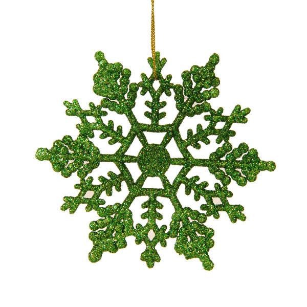 Club Pack of 24 Xmas Green Glitter Snowflake Christmas Ornaments 4"