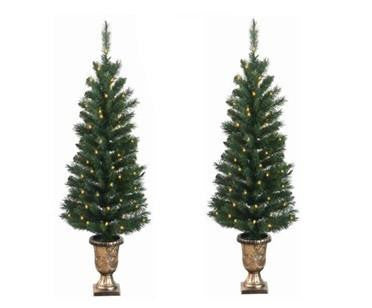 Pack of 2 Pre-Lit Potted Porch Pine Artifical Christmas Topiary Tree - Clear Lights