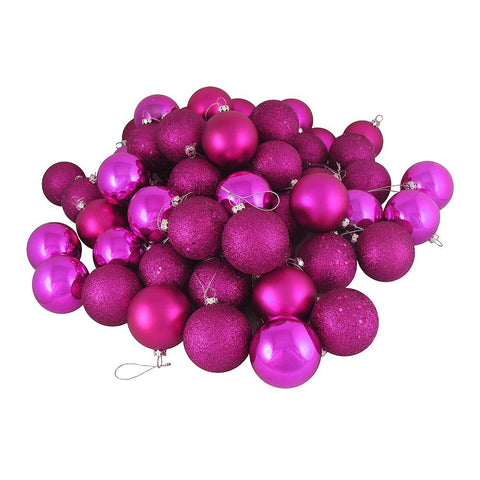 32ct Shatterproof Light Magenta Pink 4-Finish Christmas Ball Ornaments 3.25" (80mm)