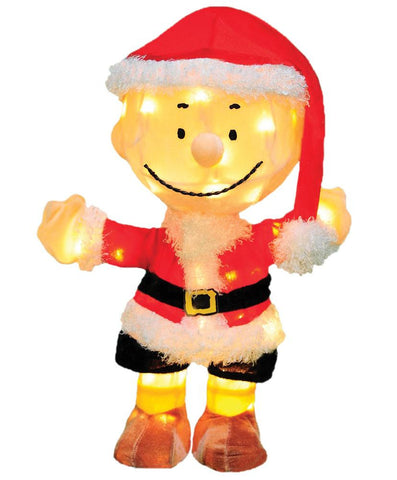 18" Pre-Lit Peanuts Charlie Brown in Santa Suit Christmas Yard Art Decoration - Clear Lights