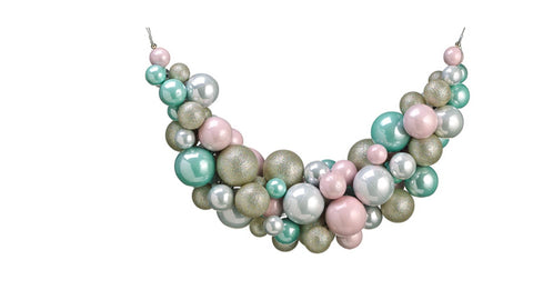 28" Pastel Dreams Pink and Seafoam Green Glittered Shatterproof Ball Artificial Swag - Unlit