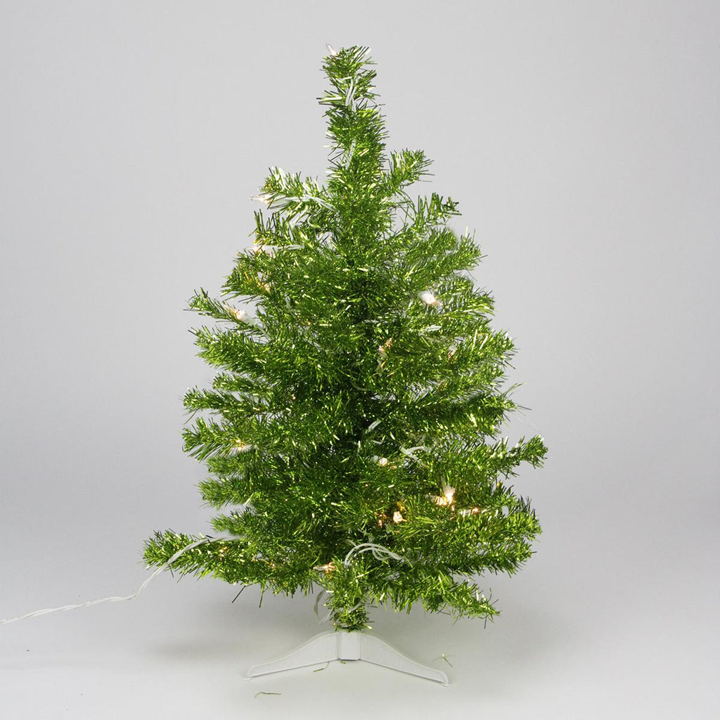 2' Pre-lit Pardise Lime Green Tinsel Pine Artificial Christmas Tree - Clear Lights