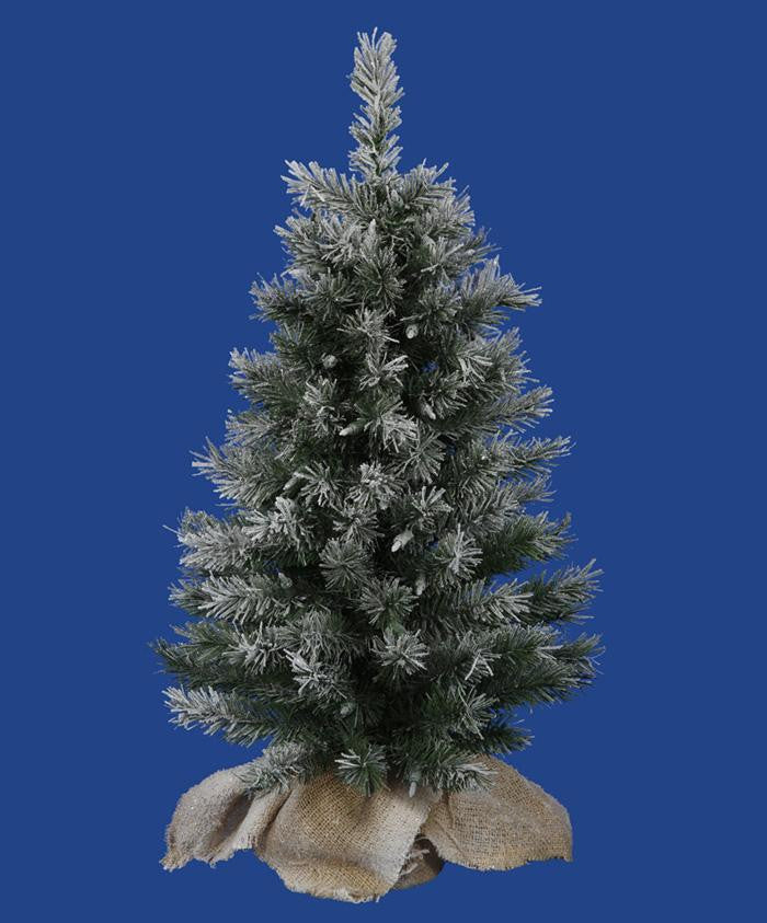 2.5' Frosted Jackson Pine Artificial Christmas Tree in Burlap Sack - Unlit