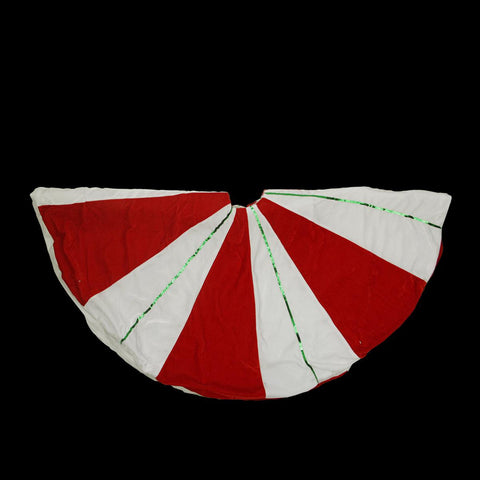 48" Peppemint Twist Red and White with Green Sequined Stripes Christmas Tree Skirt