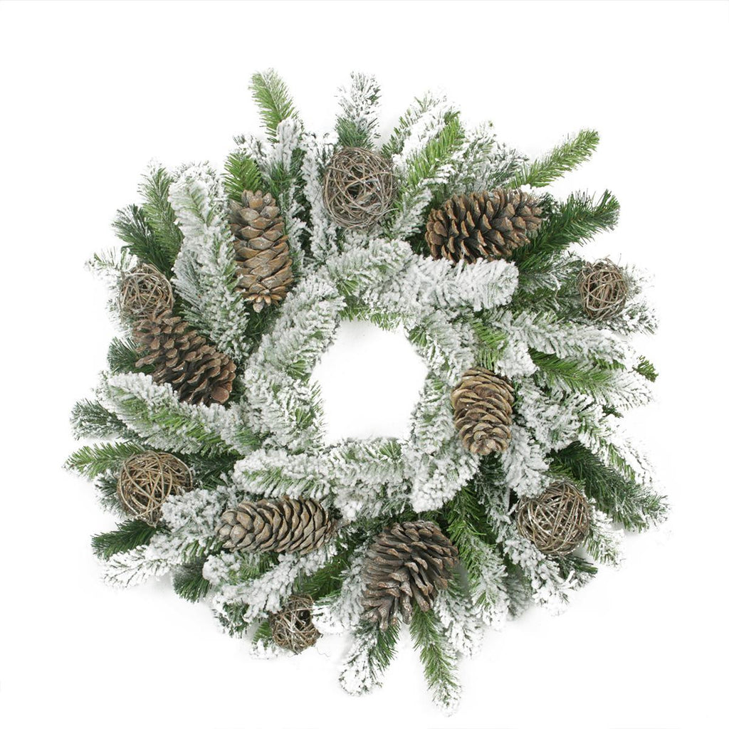 24" Flocked Pine Cone and Twig Ball Artificial Christmas Wreath - Unlit