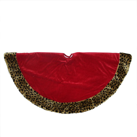 48" Diva Safari Red Velveteen with Plush Cheetah Print Christmas Tree Skirt