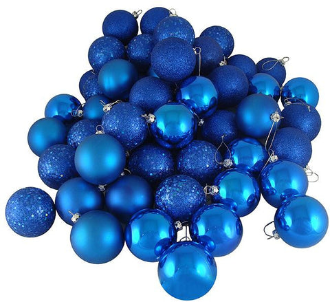 32ct Shatterproof Lavish Blue 4-Finish Christmas Ball Ornaments 3.25" (80mm)