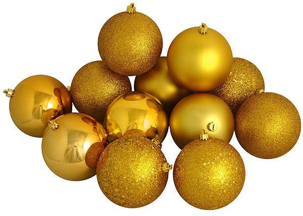 32ct Shatterproof Antique Gold 4-Finish Christmas Ball Ornaments 3.25" (80mm)