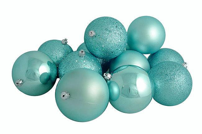 32ct Shatterproof Icey Blue 4-Finish Christmas Ball Ornaments 3.25" (80mm)