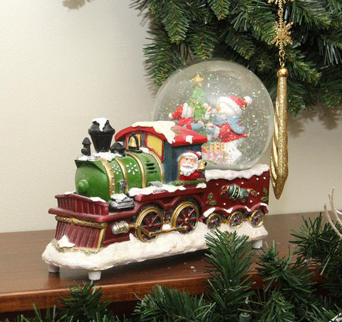 9.5" Santa Claus Christmas Train with Snowman Scene Glitterdome Snow Globe Table Top Decoration