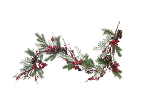 6' x 8" Flocked and Iced Pine Cone and Red Berry Artificial Christmas Garland - Unlit