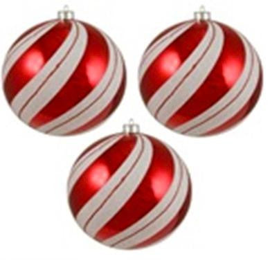 3ct Peppermint Twist Shatterproof White & Red Swirled Christmas Ornaments 4.75" (120mm)