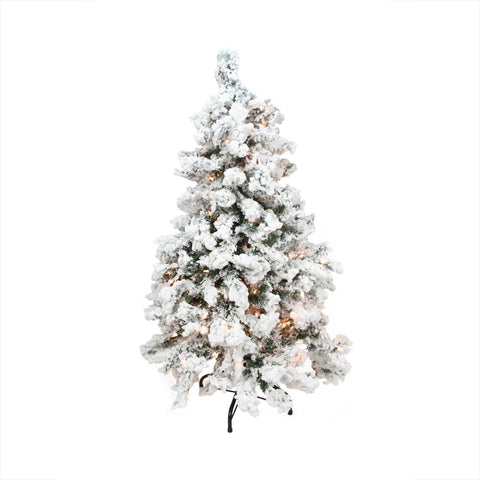 4.5' Pre-Lit Heavily Flocked Pine Medium Artificial Christmas Tree - Clear Lights