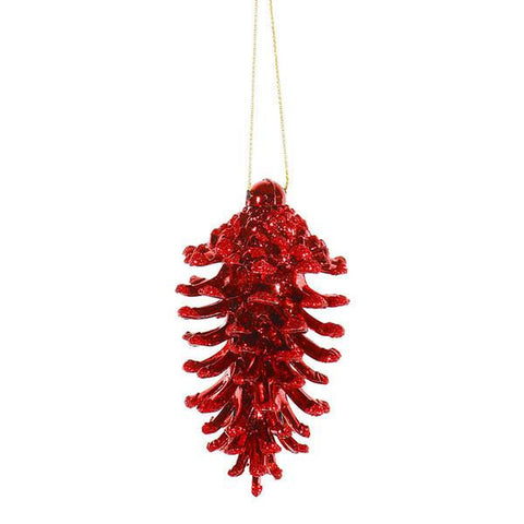 3ct Red Glittered Natural Pine Cone Christmas Ornaments 3.5"