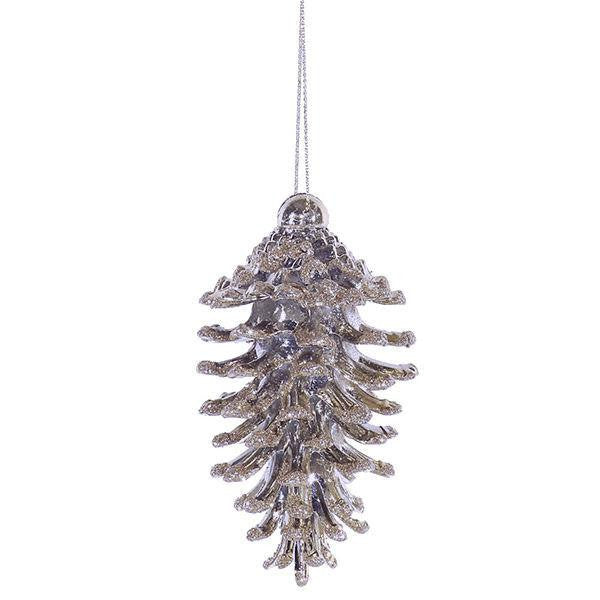 3ct Silver Glittered Natural Pine Cone Christmas Ornaments 3.5"