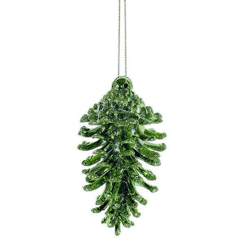 3ct Green Glittered Natural Pine Cone Christmas Ornaments 3.5"