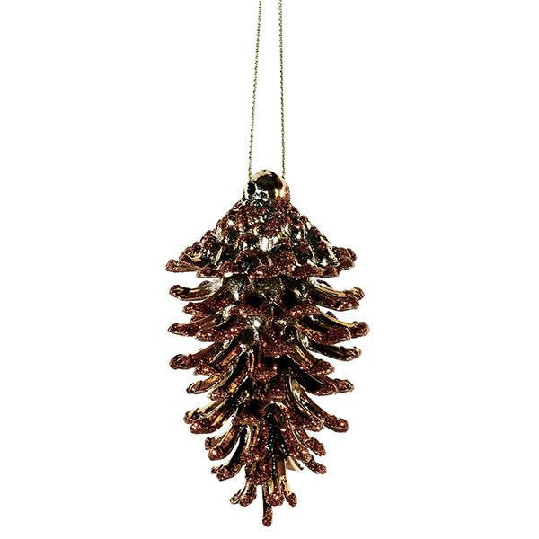 3ct Copper Glittered Natural Pine Cone Christmas Ornaments 3.5"