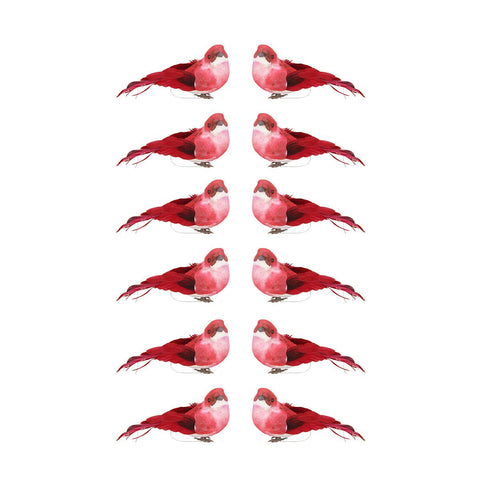 Pack of 12 Graceful Elegance Red and White Spotted Bird Christmas Ornaments 4"