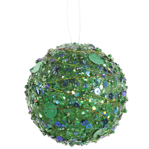 Green Sparkle Kissing Christmas Ball Ornament 4" (100mm)