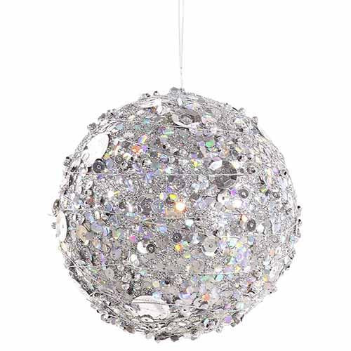 Pewter Sparkle Kissing Christmas Ball Ornament 4" (100mm)