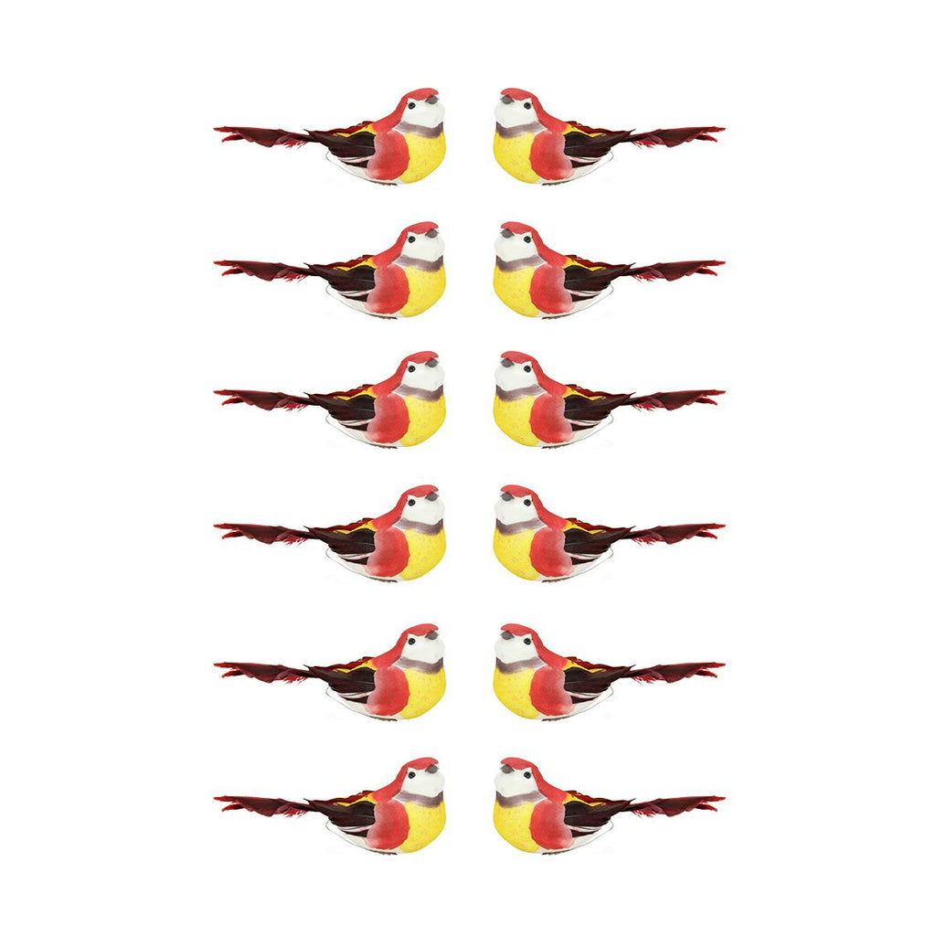 Pack of 12 Graceful Elegance Red and Yellow Bird Christmas Ornaments 5.25"