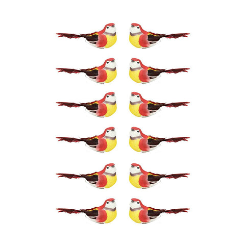 Pack of 12 Graceful Elegance Red and Yellow Bird Christmas Ornaments 5.25"