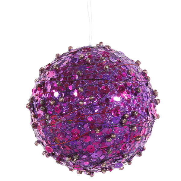 Purple Sparkle Kissing Christmas Ball Ornament 4" (100mm)