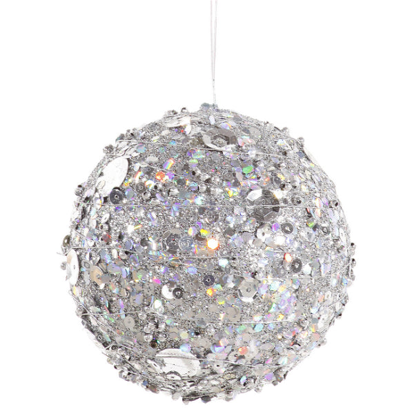 Silver Sparkle Kissing Christmas Ball Ornament 4" (100mm)