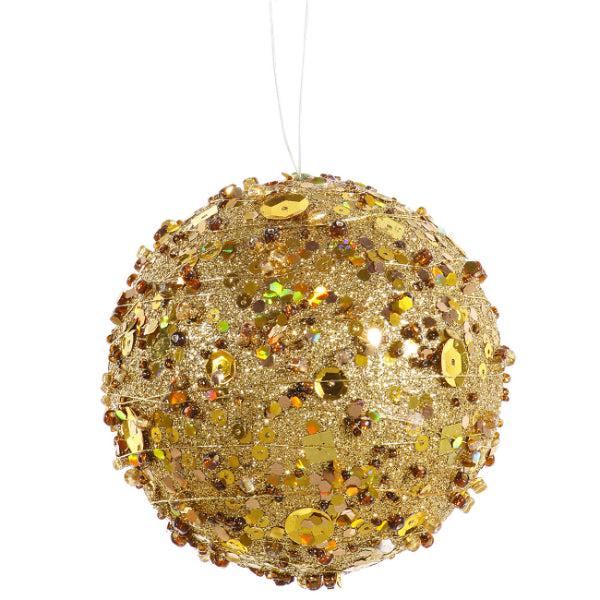 Gold Sparkle Kissing Christmas Ball Ornament 4" (100mm)