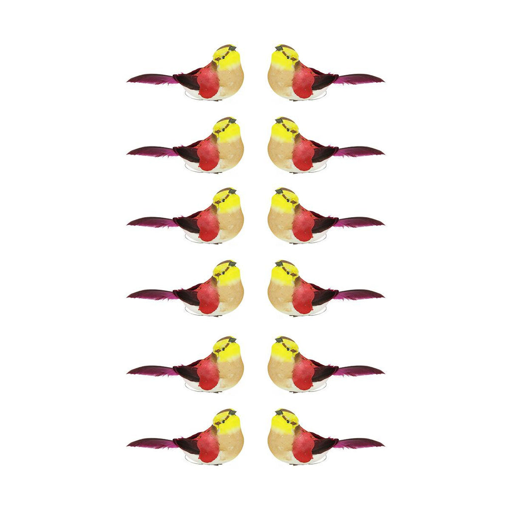 Pack of 12 Delightful Red and Yellow Spotted Bird Christmas Ornaments 4.75"