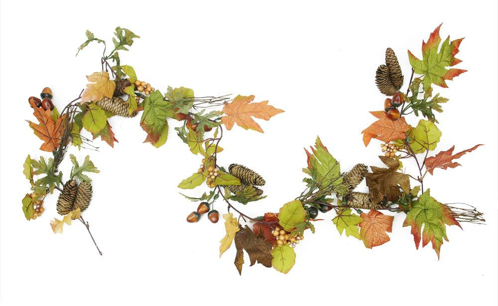 6' Autumn Harvest Mixed Leaf, Berry Cluster and Acorn Artificial Thanksgiving Garland - Unlit