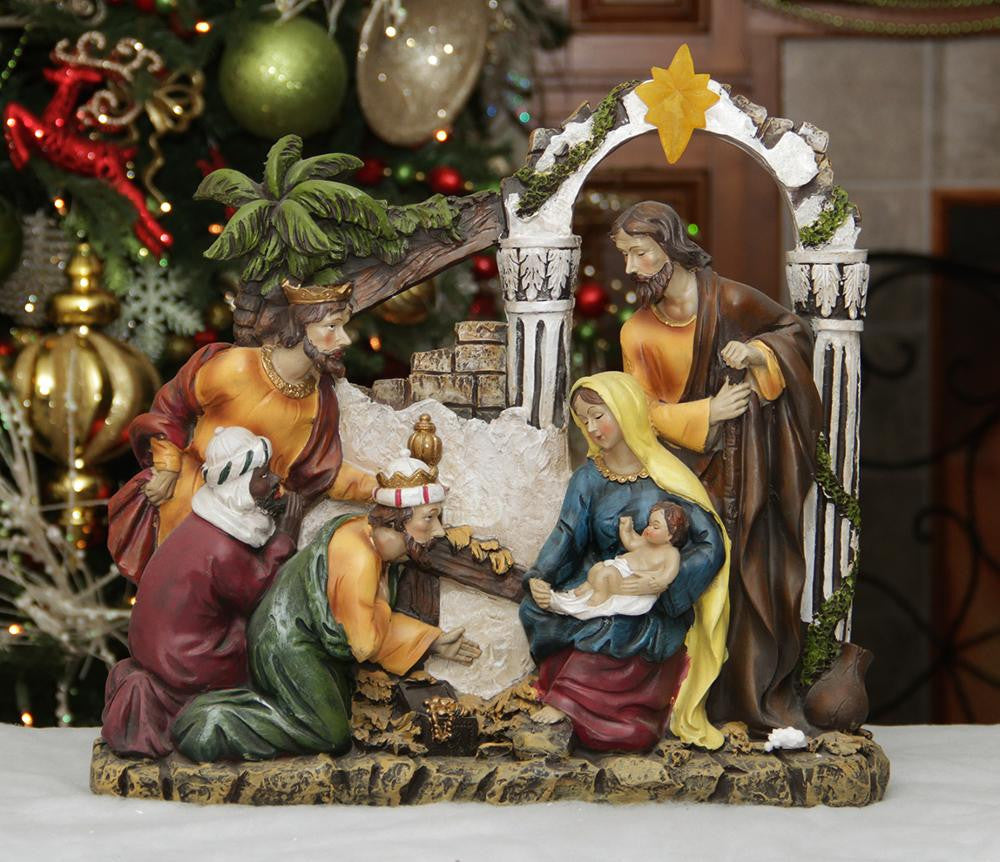 14.5" Inspirational Religious Christmas Holy Family and Three Kings Nativity Scene