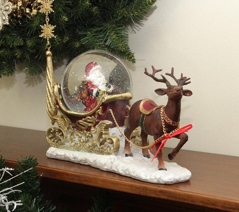 12" Santa Claus Sleigh and Reindeer Glitterdome Snow Globe Christmas Table Top Figure