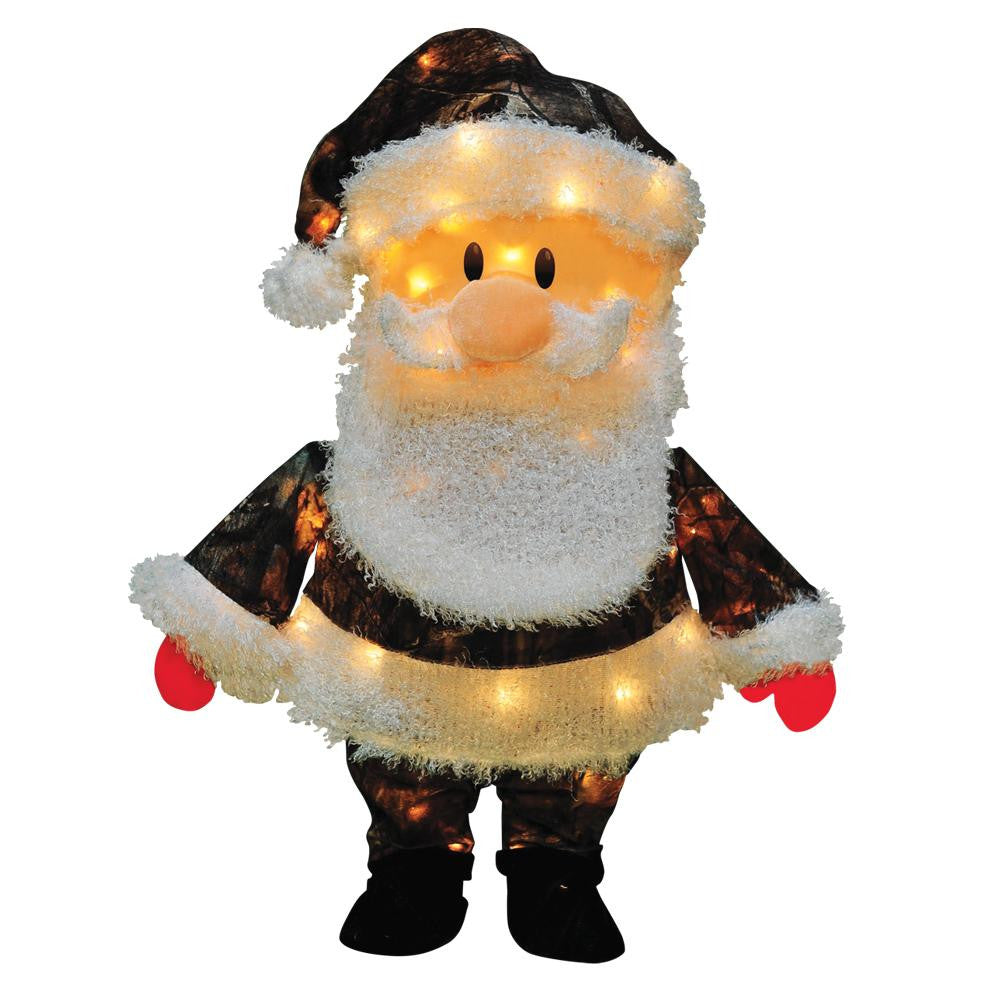 24" Pre-Lit Candy Lane Santa Claus in Camo Christmas Yard Art Decoration - Clear Lights