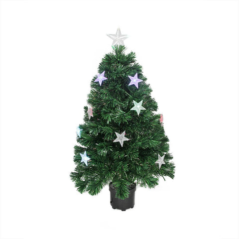 3' Pre-Lit LED Color Changing Fiber Optic Christmas Tree with Stars