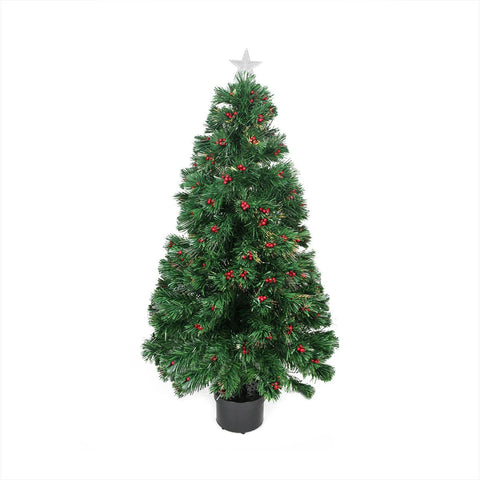 3' Pre-Lit Color Changing Fiber Optic Christmas Tree with Red Berries