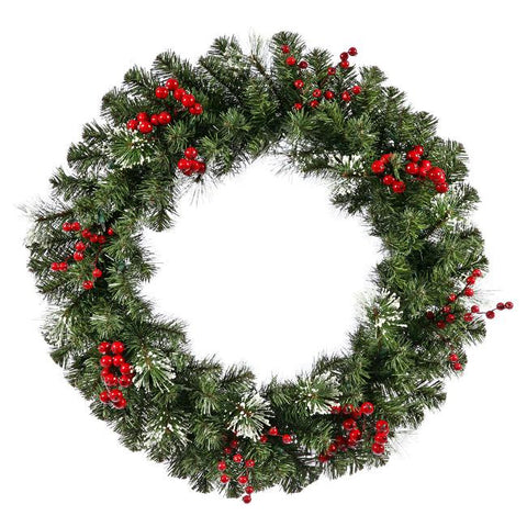 24" Siegal Berry Pine w- Holly Berries Artificial Christmas Wreath - Unlit