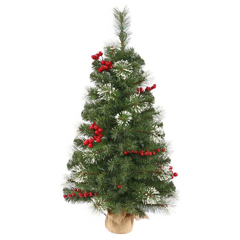 2' Siegal Berry Pine Artificial Christmas Tree with Burlap Base - Unlit