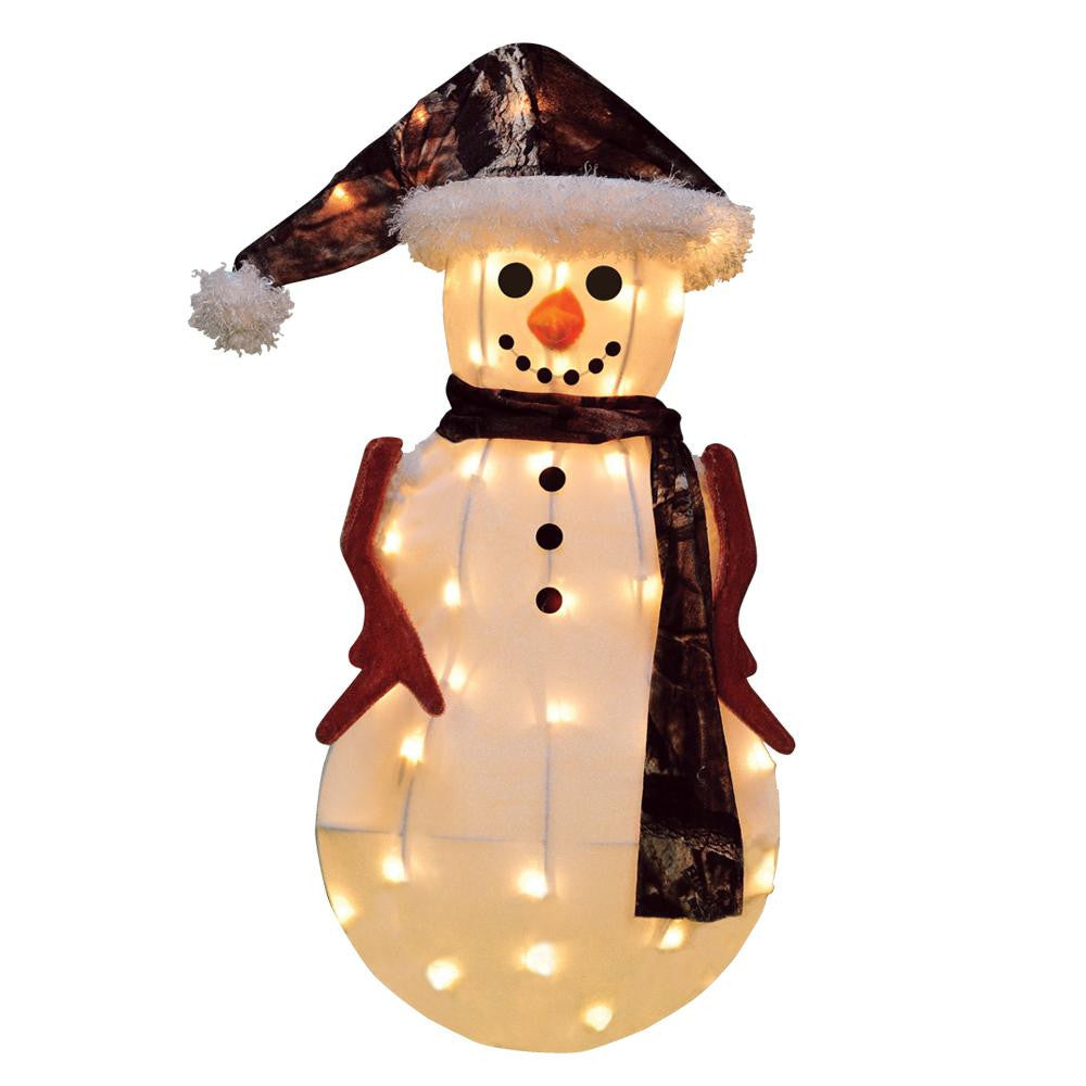 24" Pre-Lit Candy Lane Snowman in Camo Christmas Yard Art Decoration - Clear Lights