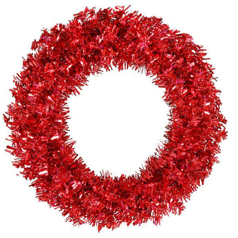 30" Pre-Lit Red Hot Wide Cut Tinsel Artificial Christmas Wreath - Red Lights