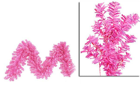 9' x 14" Pre-Lit Hot Pink Wide Cut Laser Tinsel Christmas Garland - Pink Lights