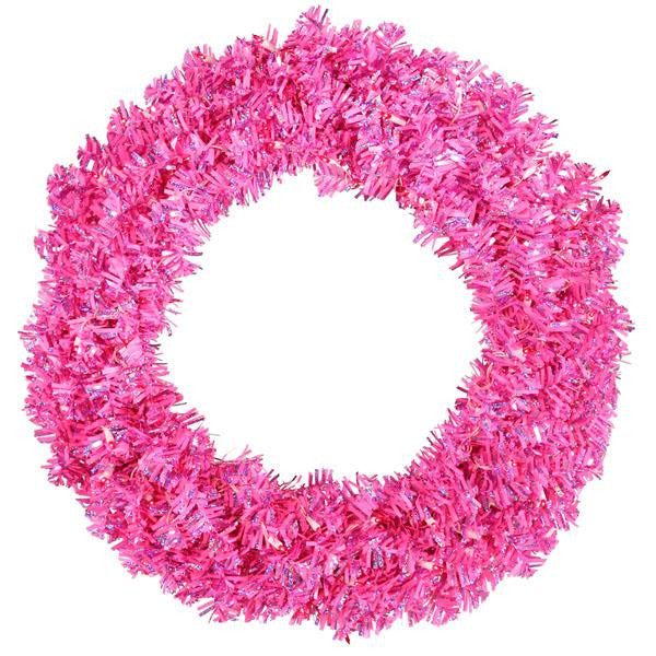 30" Pre-Lit Sparkling Pink Wide Cut Artificial Christmas Wreath - Pink Lights