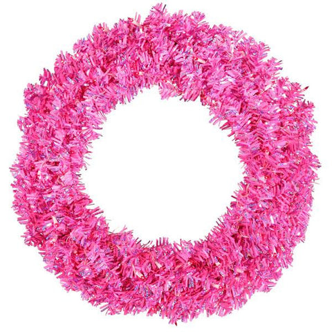 30" Pre-Lit Sparkling Pink Wide Cut Artificial Christmas Wreath - Pink Lights